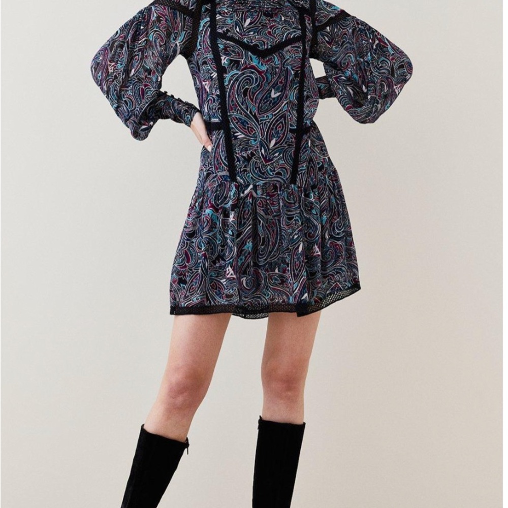 Karen Millen-  Paisley Ladder Trim Lace Woven Mini Dress